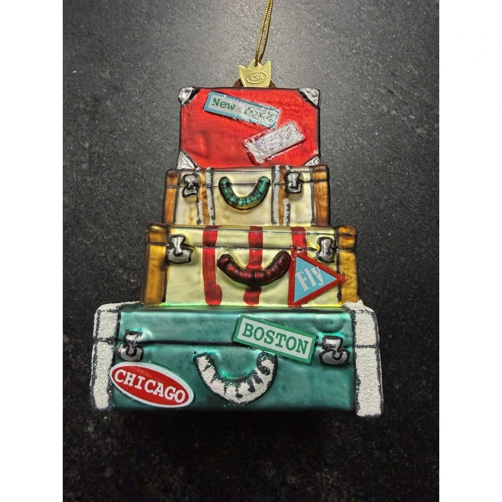 Vintage Kurt S Adler KSA Stacked Travel Luggage Glass Christmas Ornament 4.5
